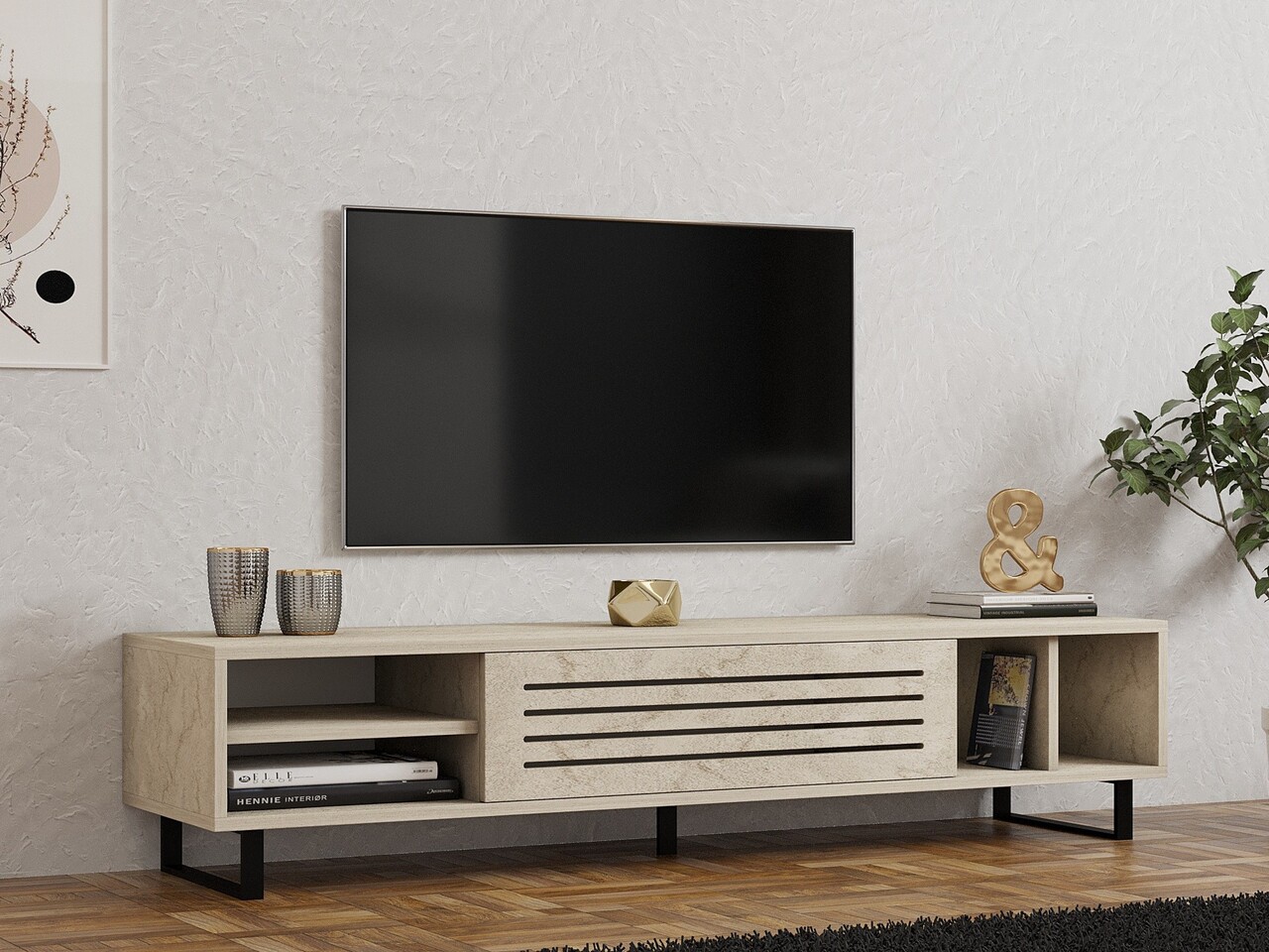 Comoda TV, Hanah Home, Safir, 160x35x40 cm, Travertin - imagine 7
